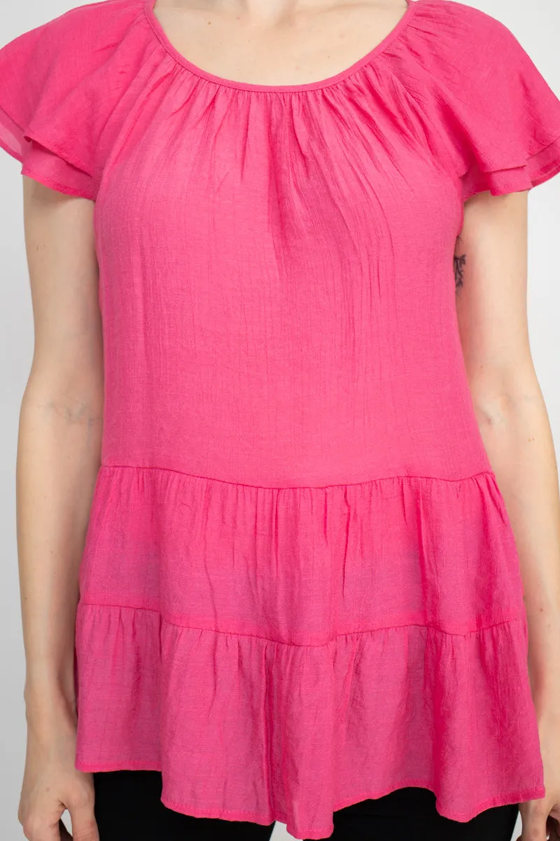 Counterparts Crew Neck Cap Sleeve Ruched Rayon Top