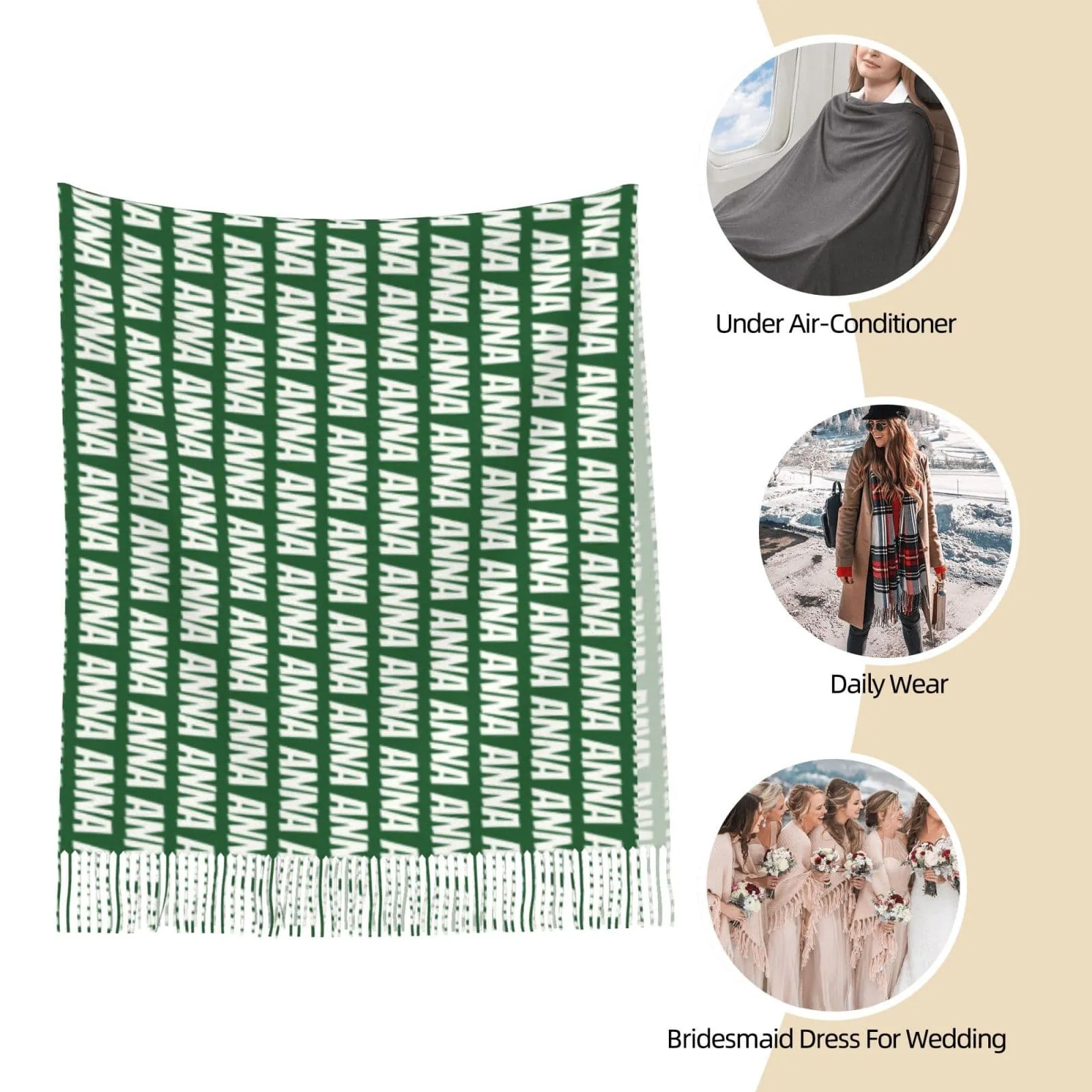 Custom Name Multicolor Personalized Women's Tassel Scarf