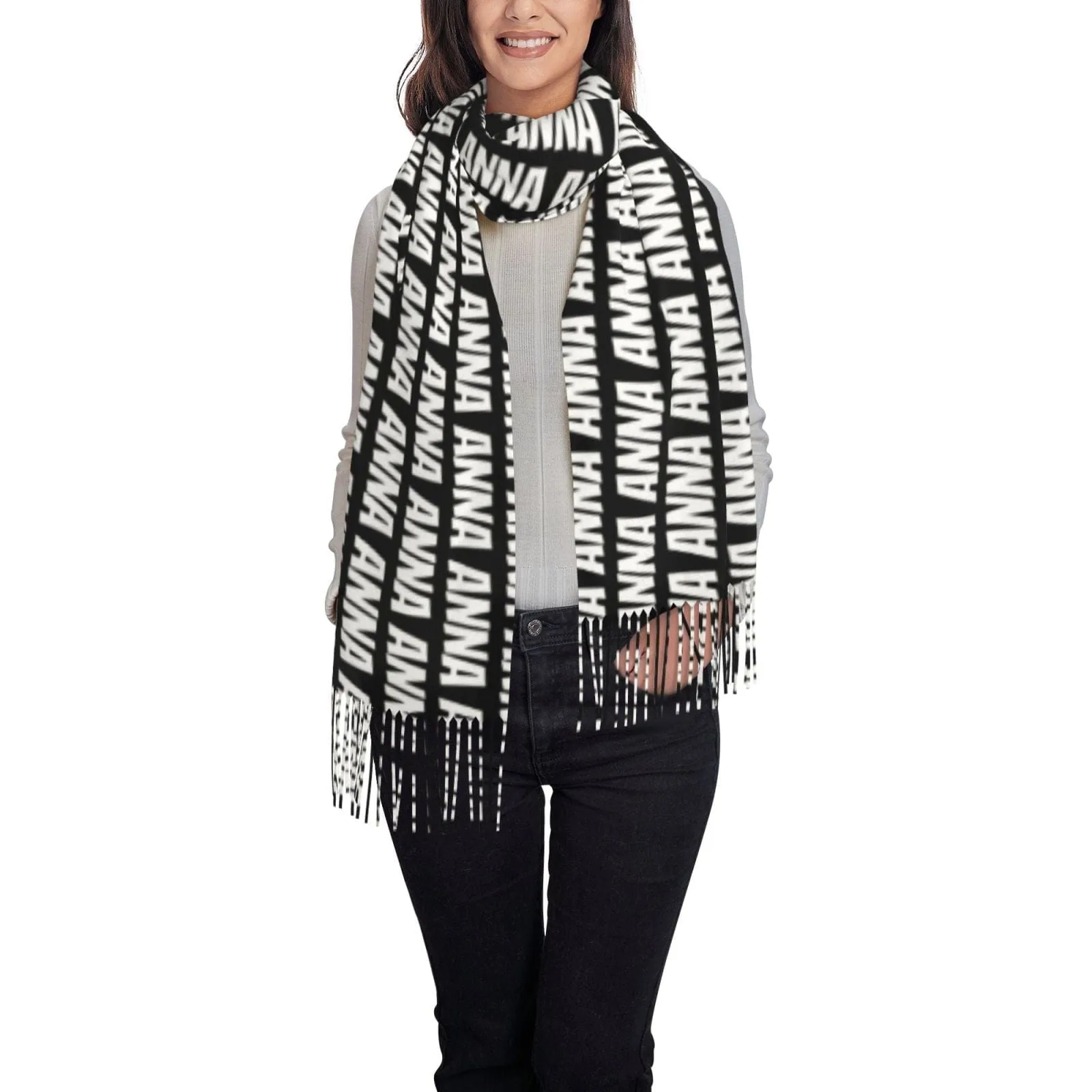 Custom Name Multicolor Personalized Women's Tassel Scarf