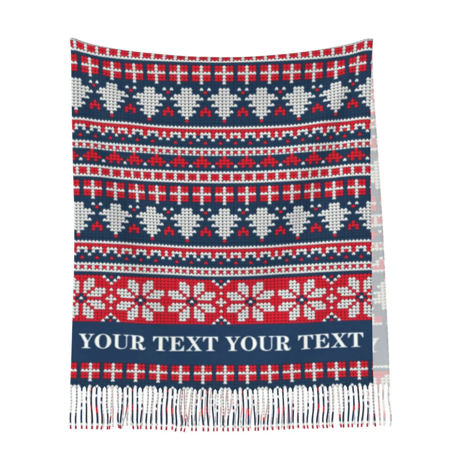 Custom Text Christmas Tree Snowflake Multicolor Women's Tassel Scarf