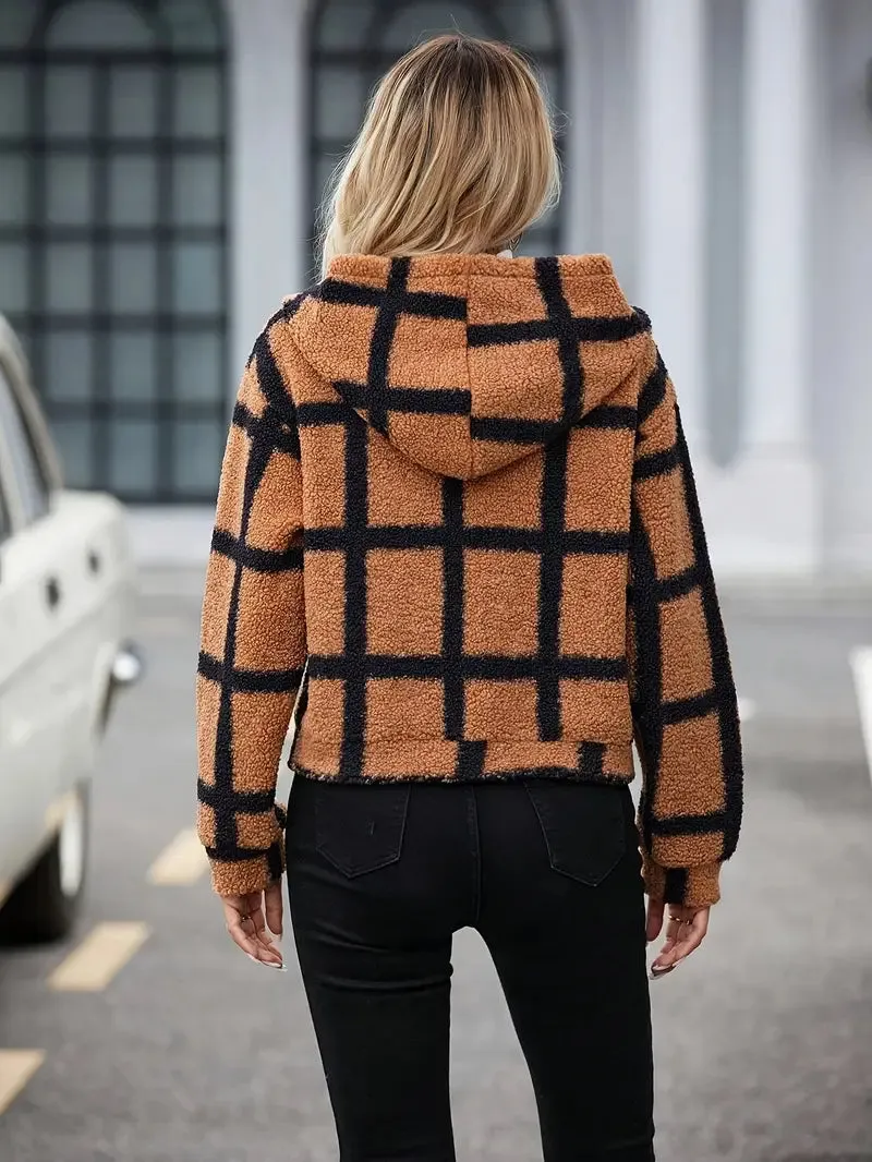 Dames teddyjas met capuchon - Geometrische ruit, polyester