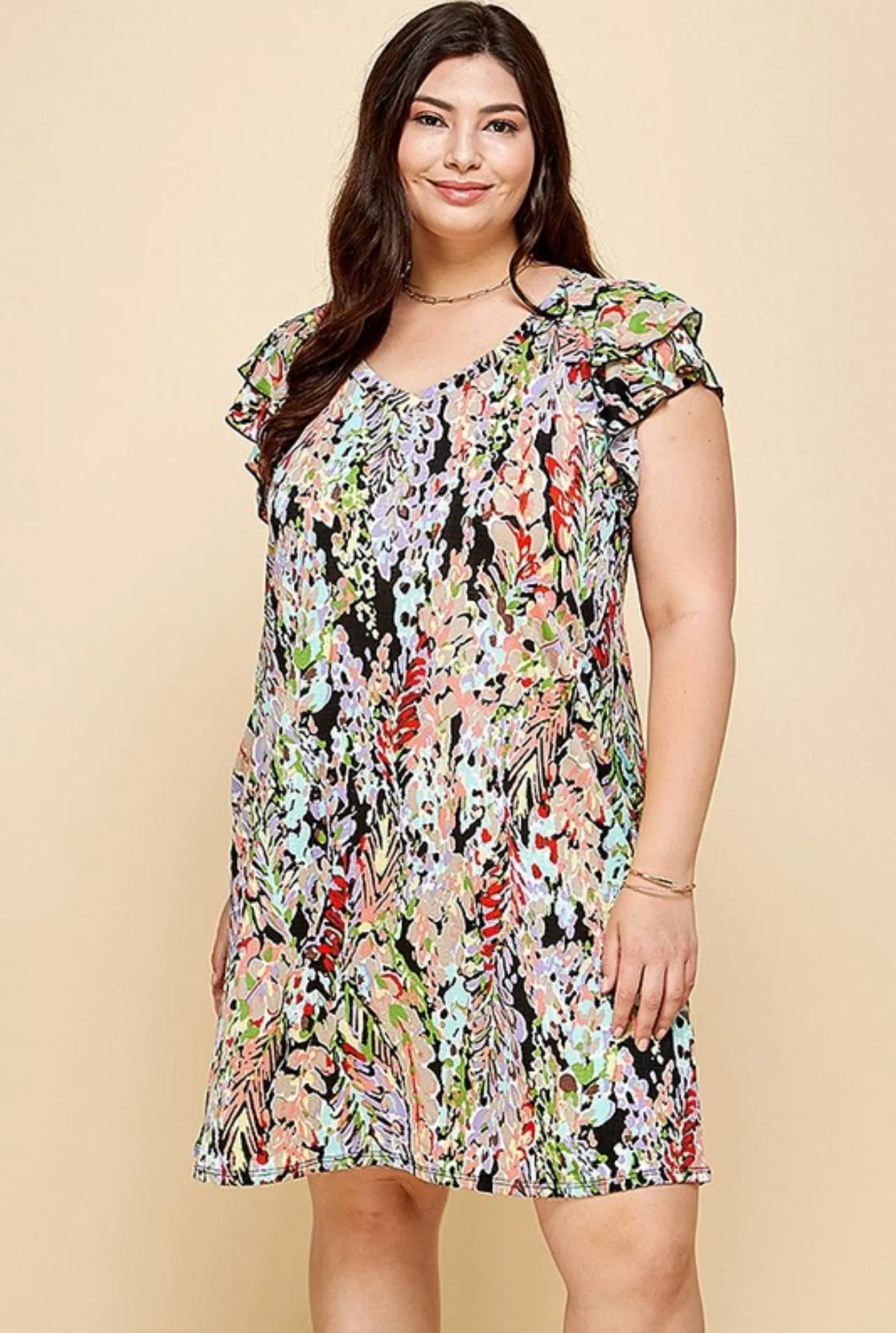 Dashing Multi Floral Ruffle Midi Dress