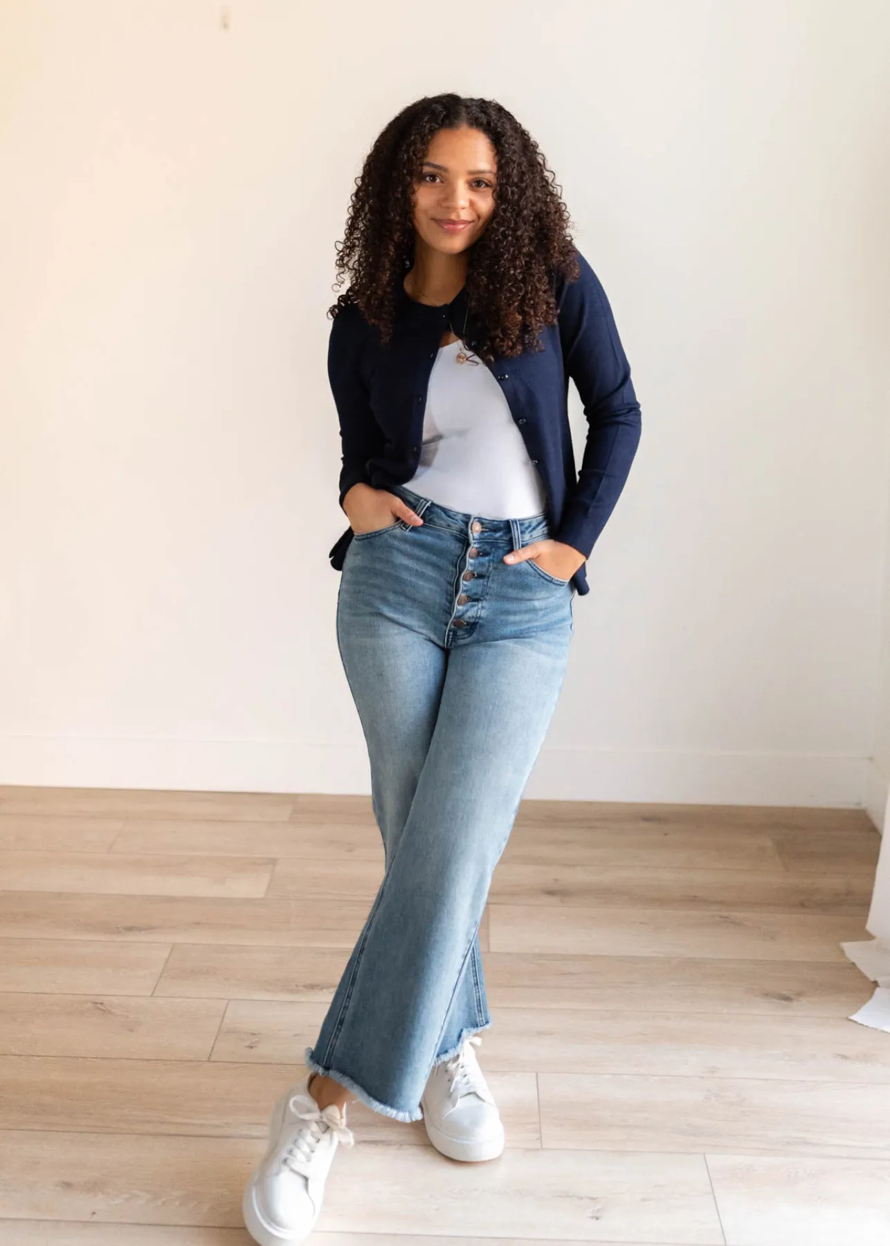 Deja Navy Button Down Cardigan