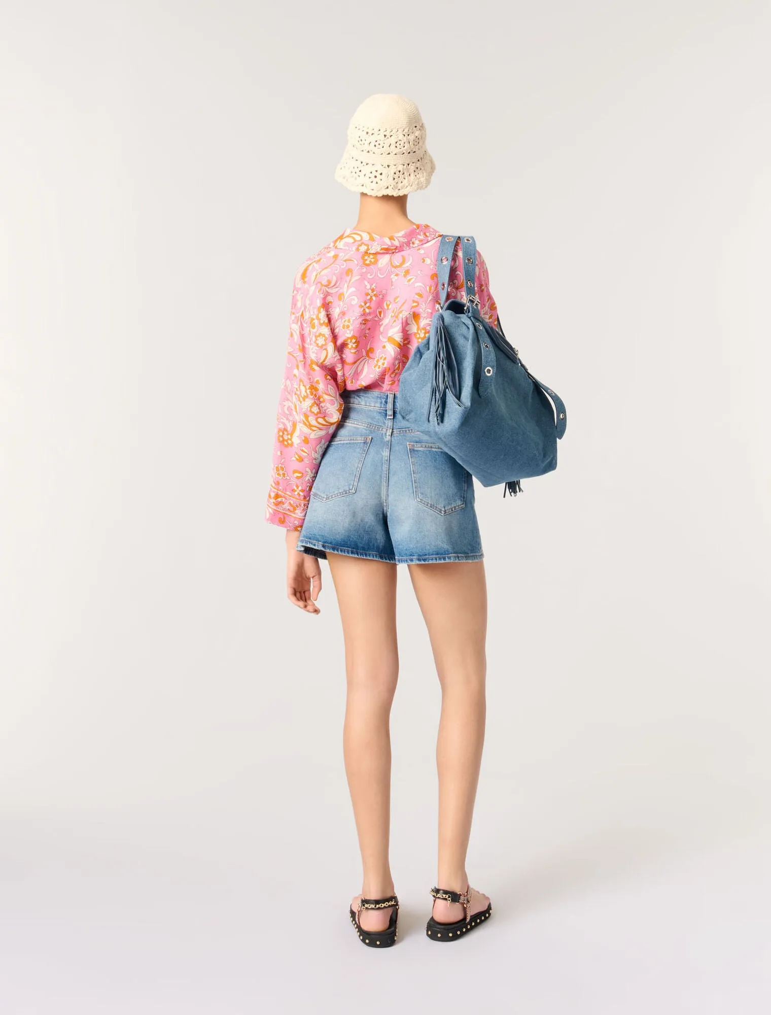 Denim shorts with braided trim