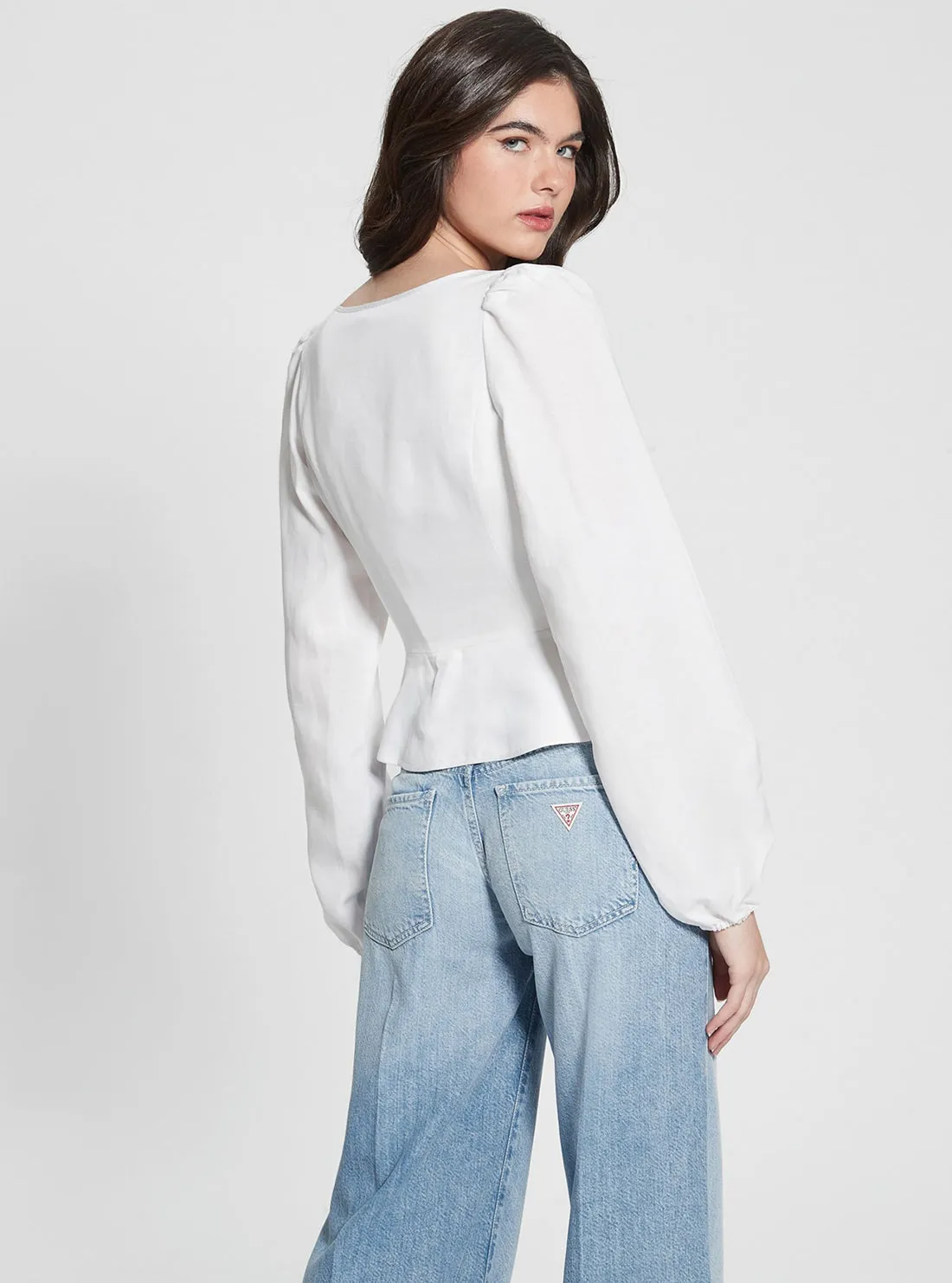 Eco White Federica Lace Up Top