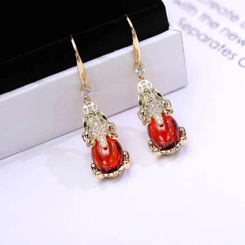Fashion Pixiu Retro Earrings Trendy Cute Animal High-End Sense Elegant Lucky Atmospheric Red Stud Earrings