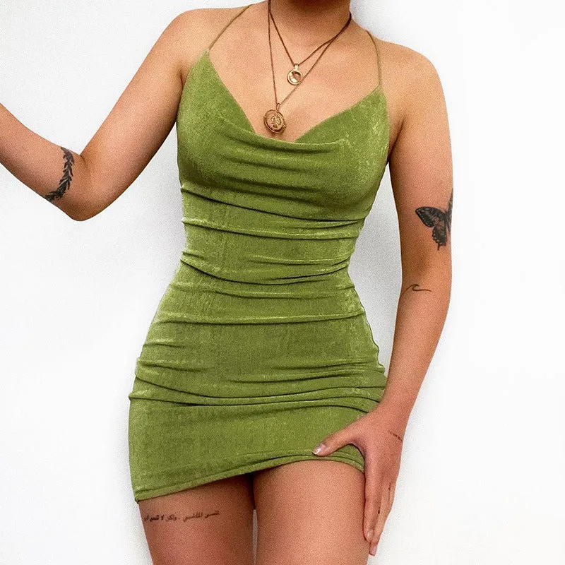 Fashionable and Sexy Ruched Halterneck Bodycon Dress