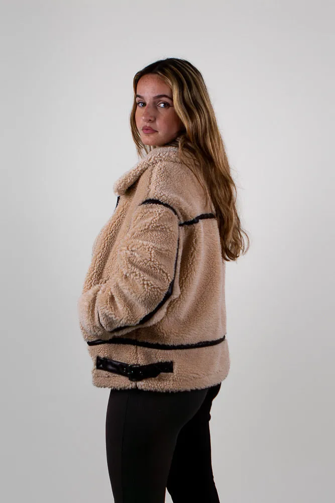 Faux Fur with Leather Trim