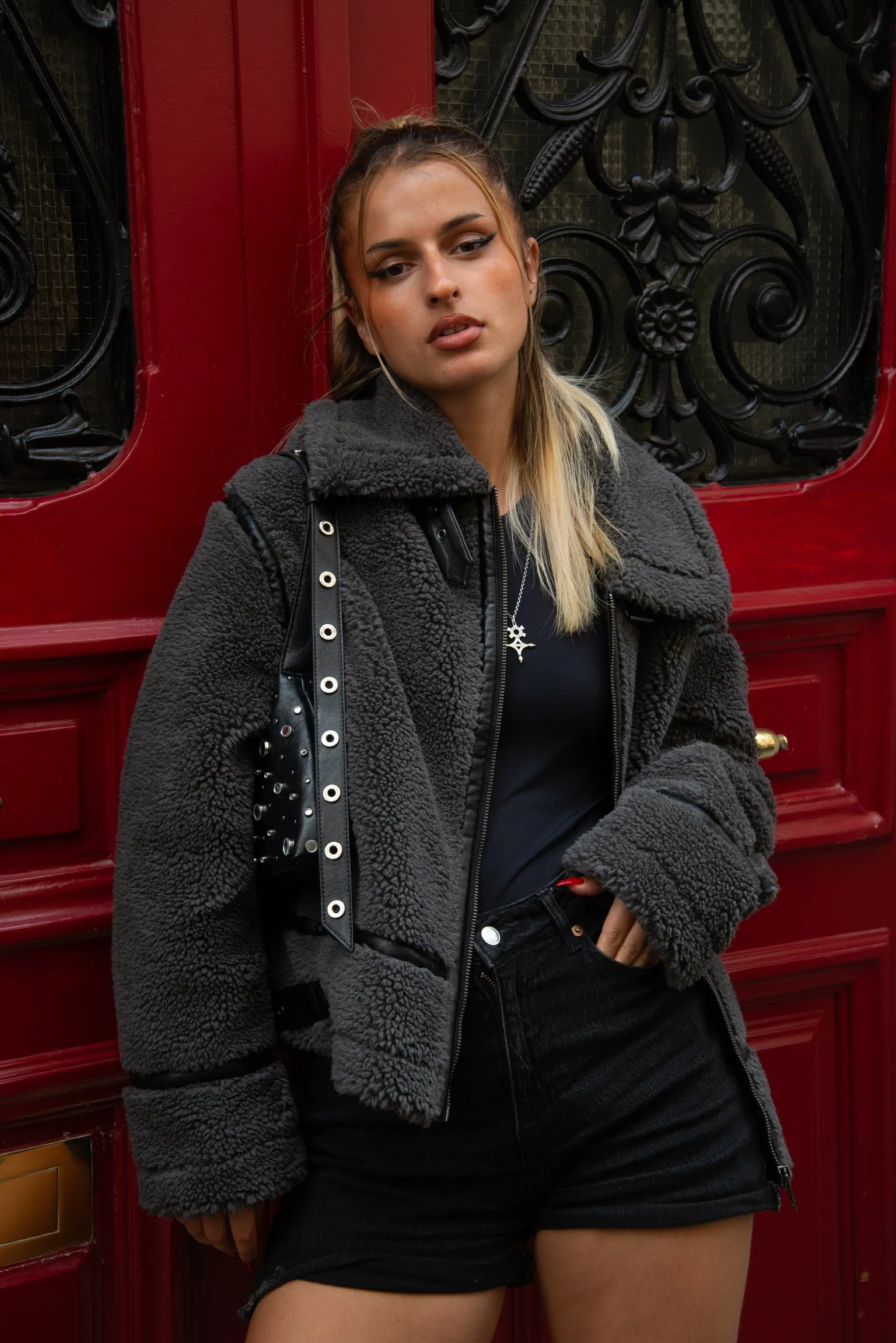 Faux Fur with Leather Trim