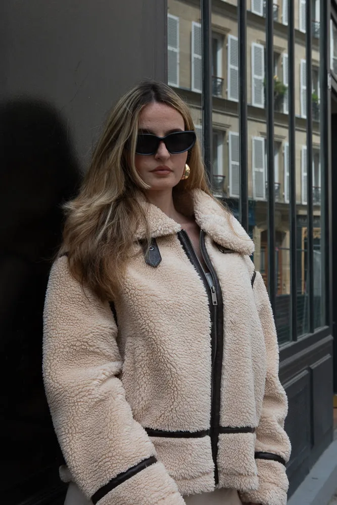 Faux Fur with Leather Trim
