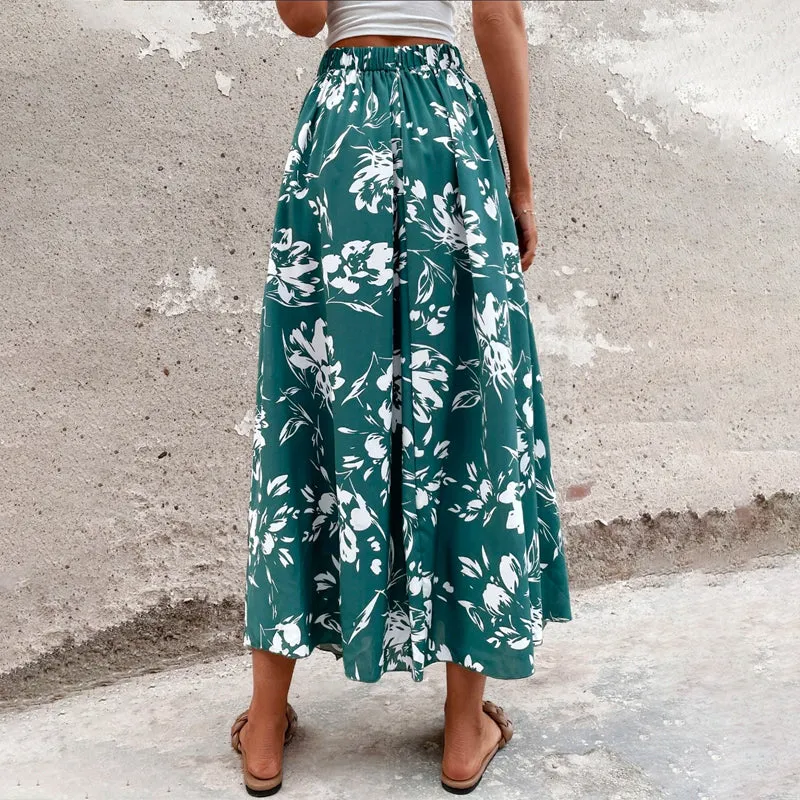 Floral Print Belted Wrap Skirt