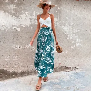 Floral Print Belted Wrap Skirt