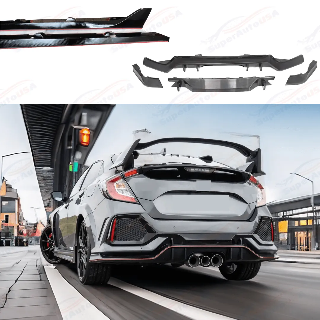 For 17-21 Honda Civic Type R Rear Diffuser Front Bumper Lip Side skirts Body Kit