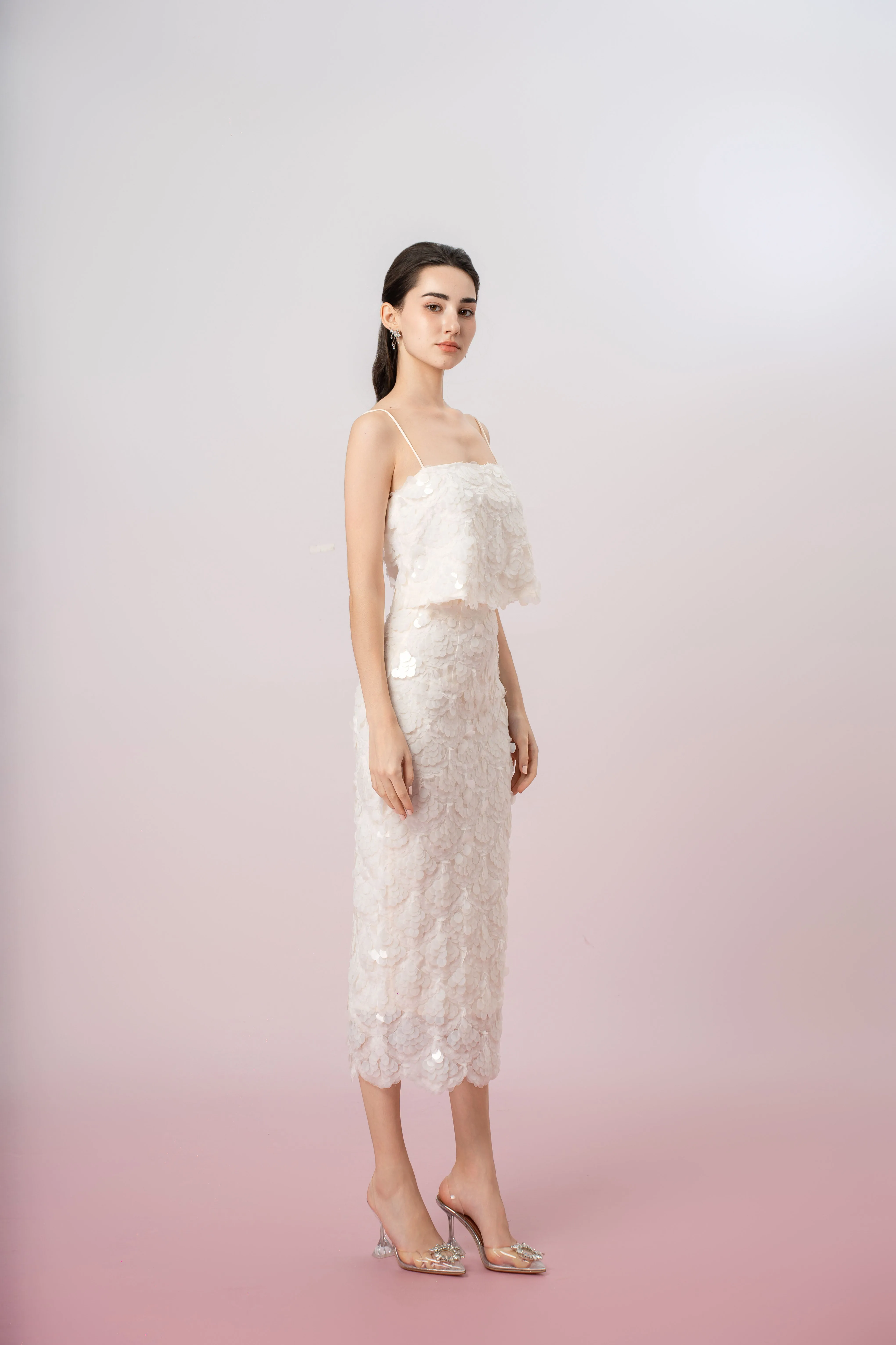 Gabriellen White Sequins Spaghetti Top