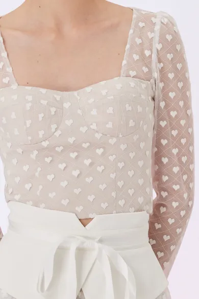 Genette Cream In Heart Lace Top
