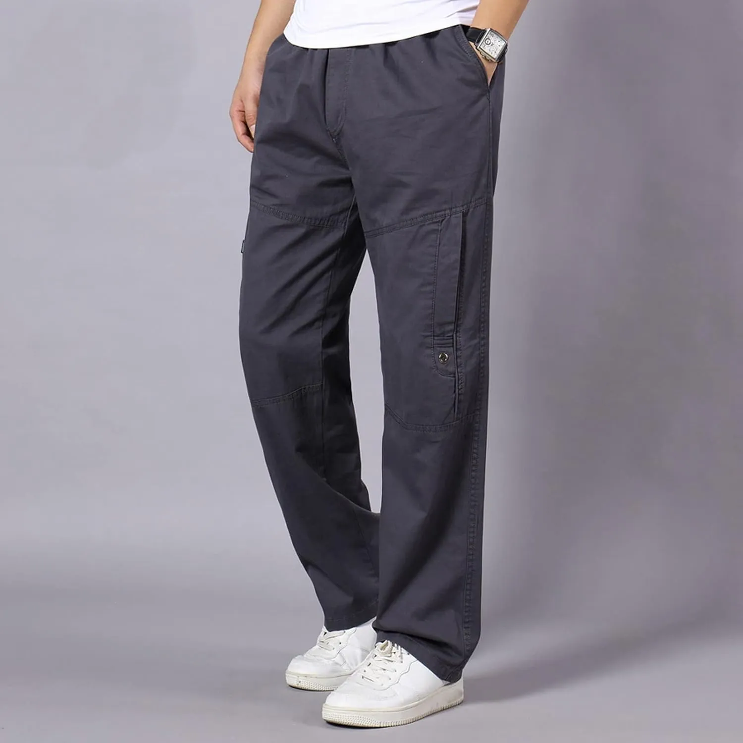 GIERIDUC Men's Water Resistant Hiking Pants Mens Loose Fit Corduroy Pants Loose Cargo Pants for Men Light Tan Corduroy Pants