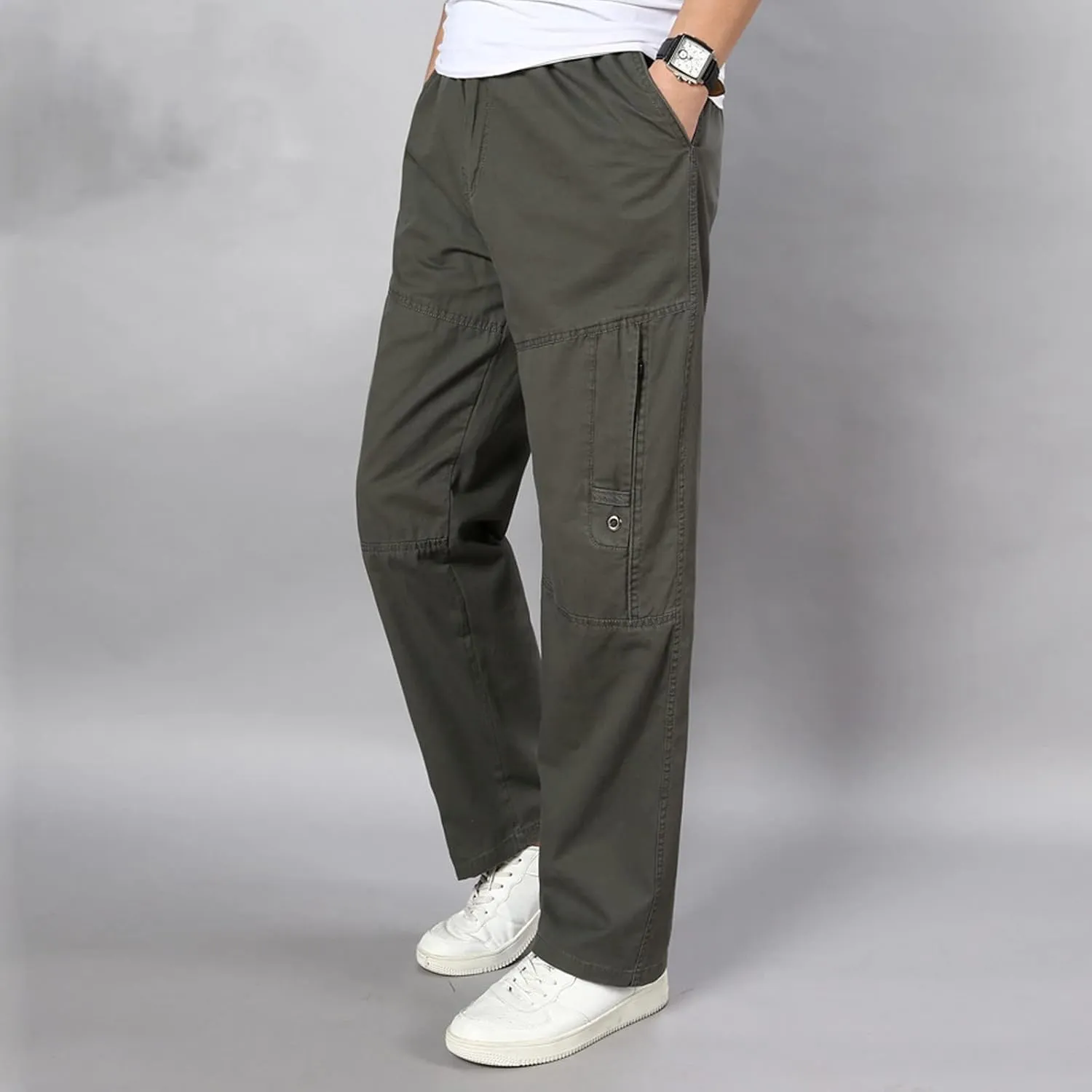 GIERIDUC Men's Water Resistant Hiking Pants Mens Loose Fit Corduroy Pants Loose Cargo Pants for Men Light Tan Corduroy Pants