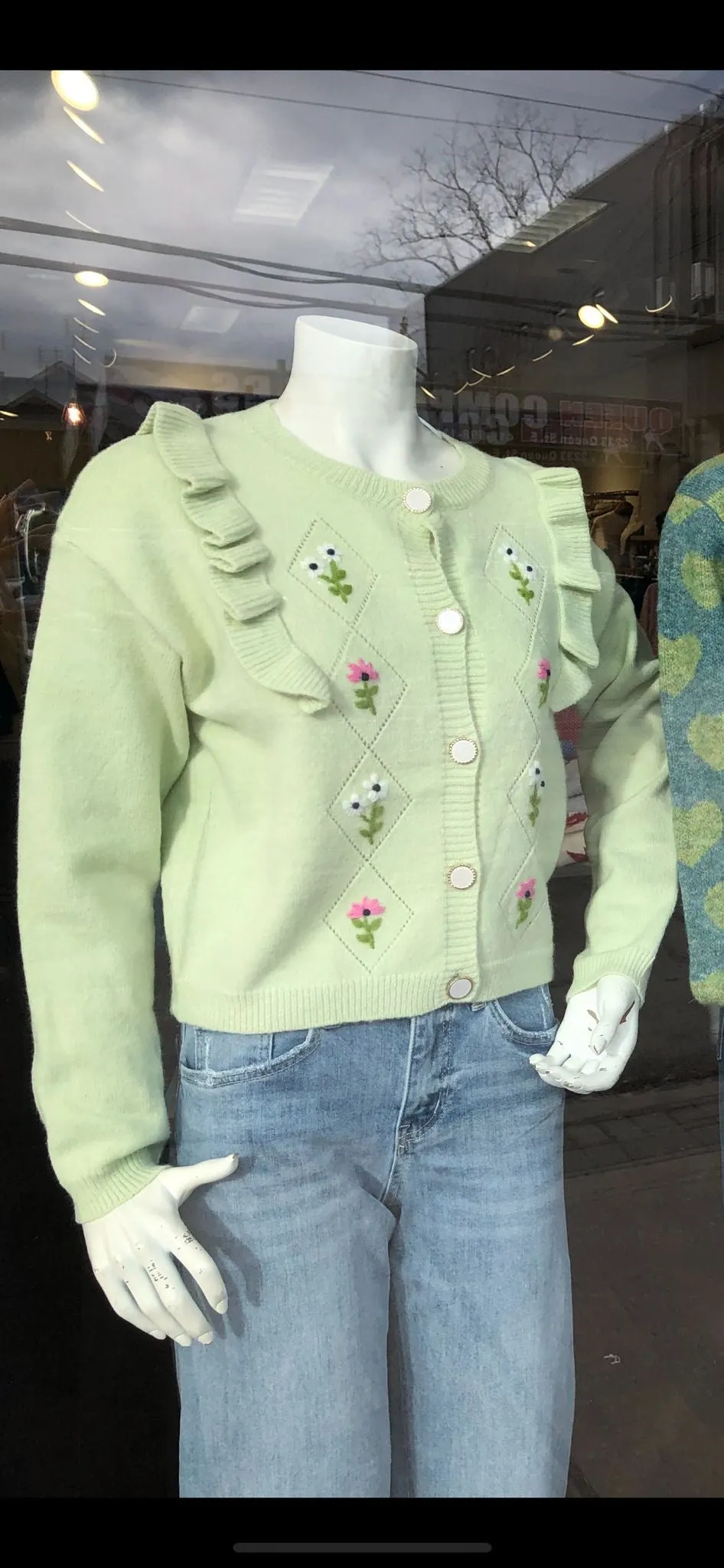 GODIVA MINT SAGE FLORAL CARDIGAN