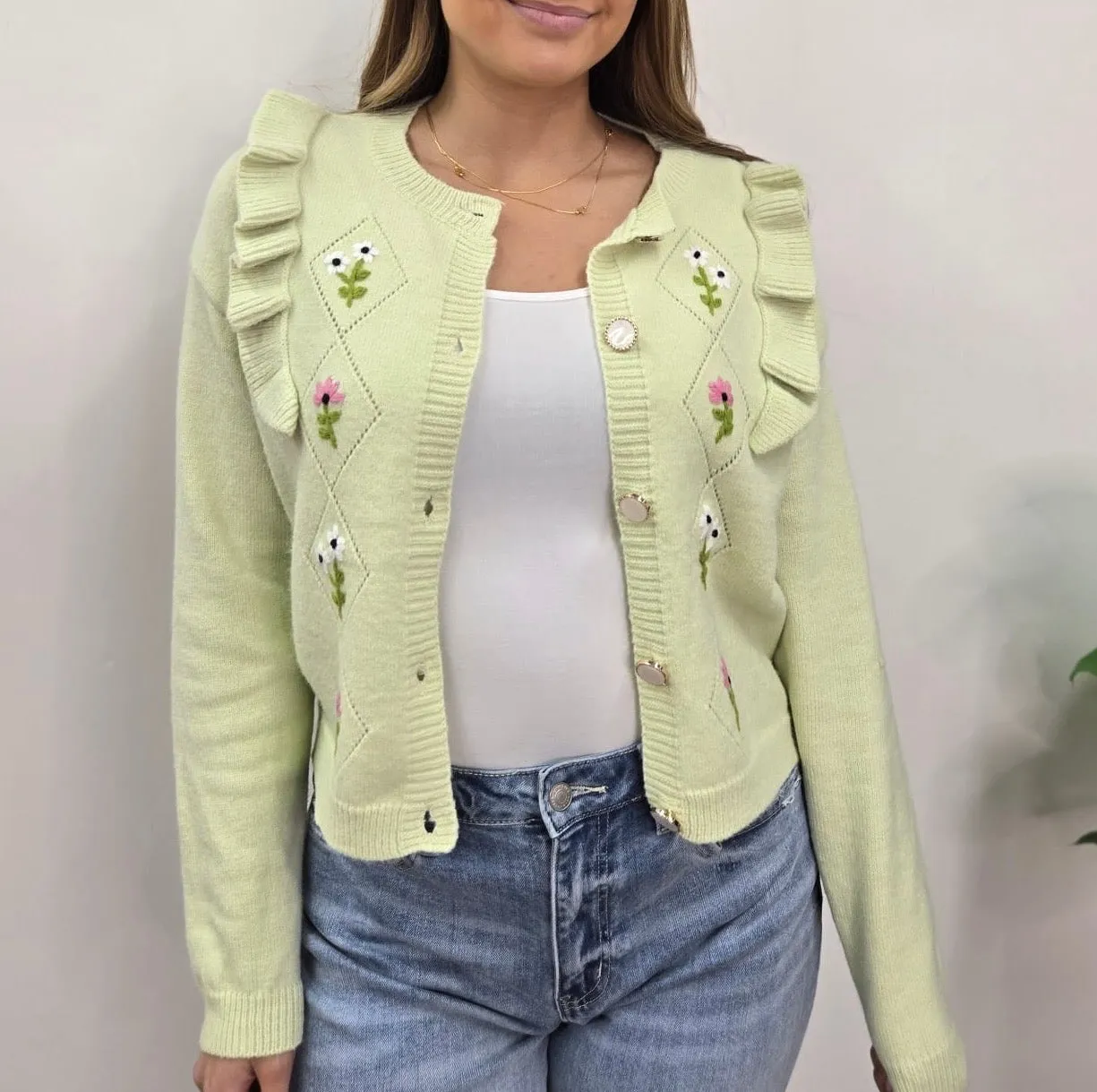 GODIVA MINT SAGE FLORAL CARDIGAN