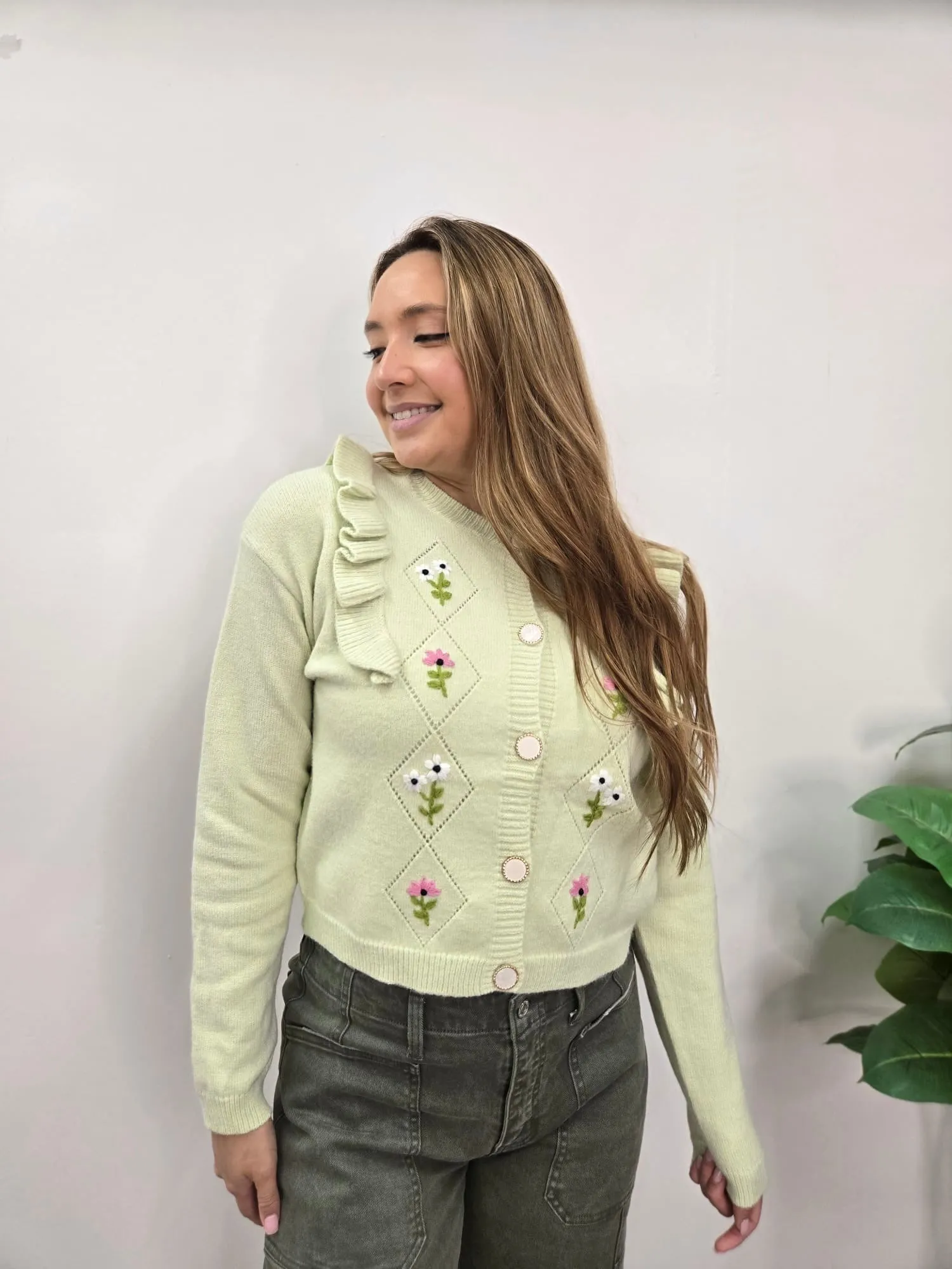 GODIVA MINT SAGE FLORAL CARDIGAN