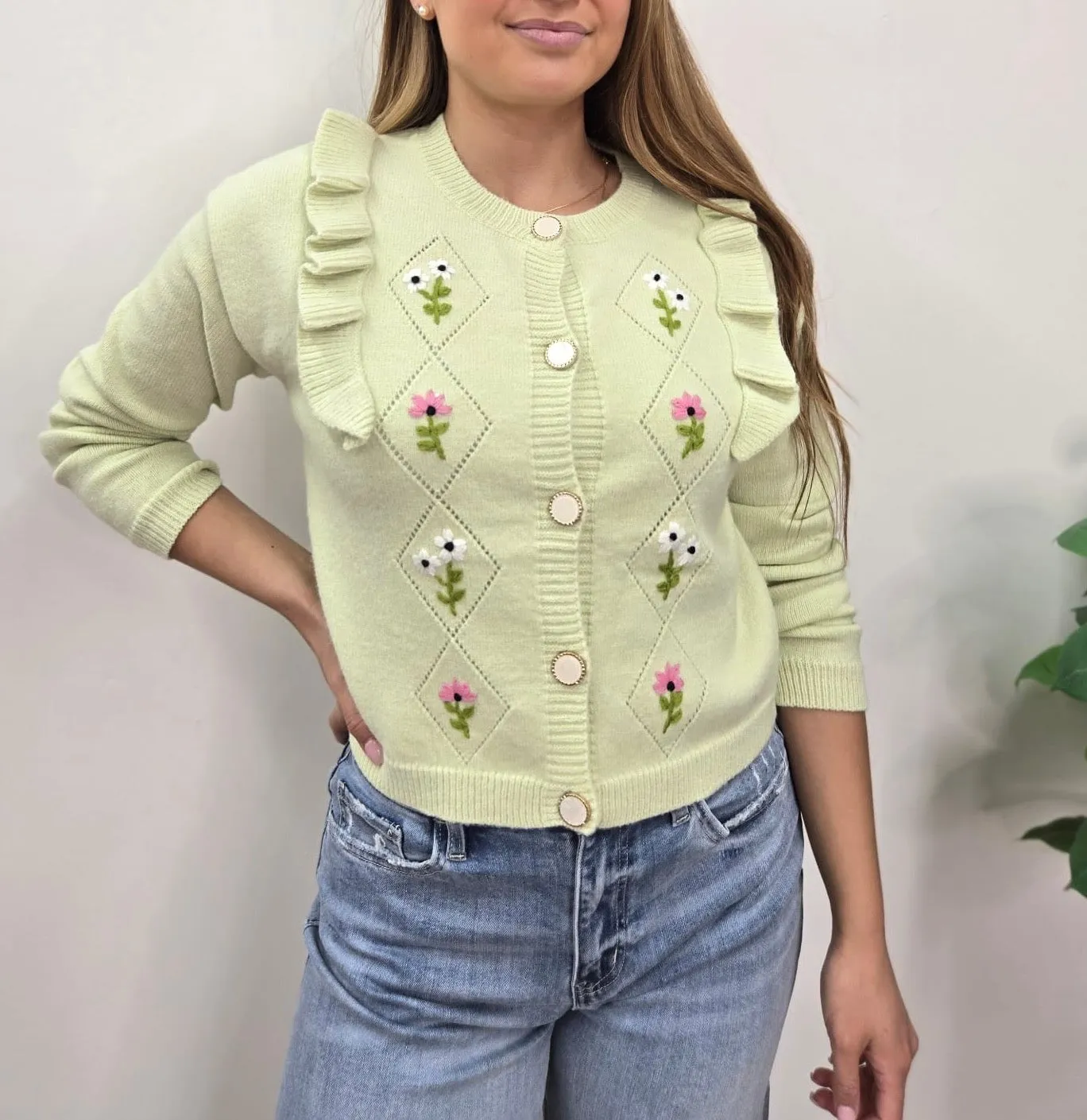 GODIVA MINT SAGE FLORAL CARDIGAN