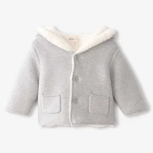 Grey Melange Sherpa Lined Baby Sweater