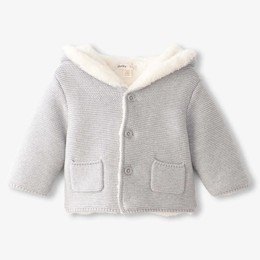 Grey Melange Sherpa Lined Baby Sweater