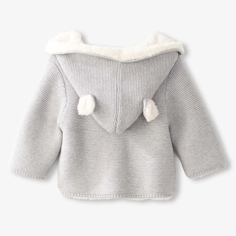 Grey Melange Sherpa Lined Baby Sweater