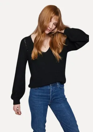 Hailey V-Neck Pullover Sweater - Black