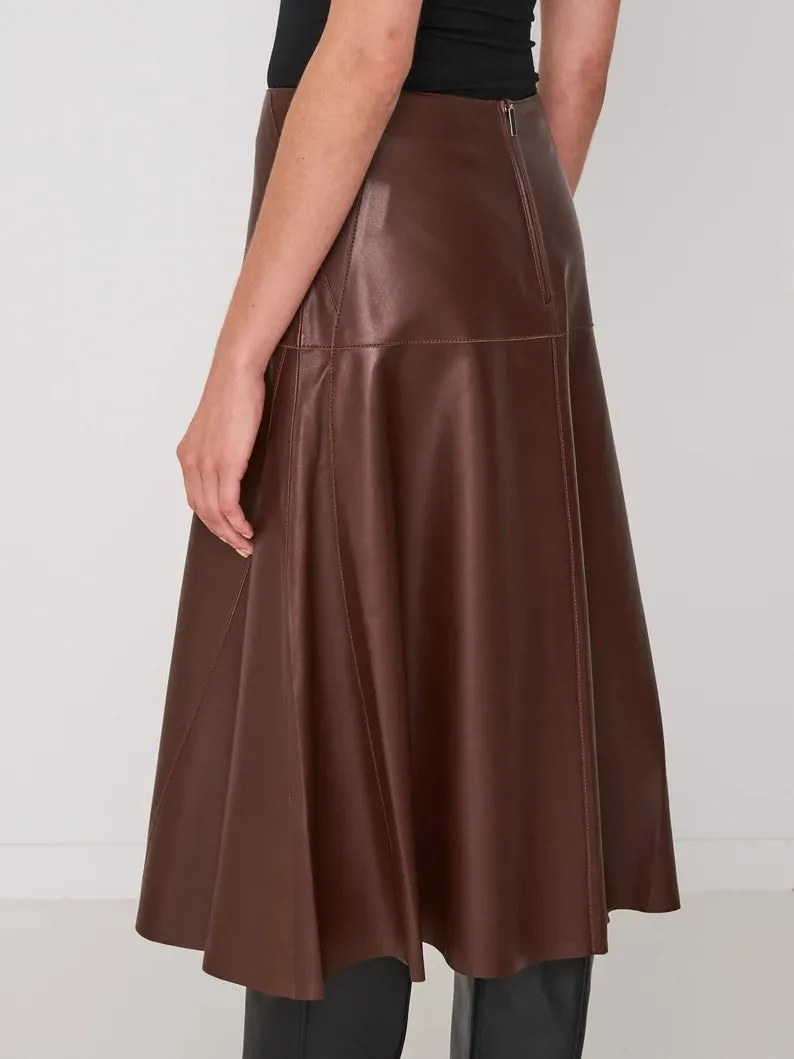 Handmade Genuine Leather Women's A-Line Skirt