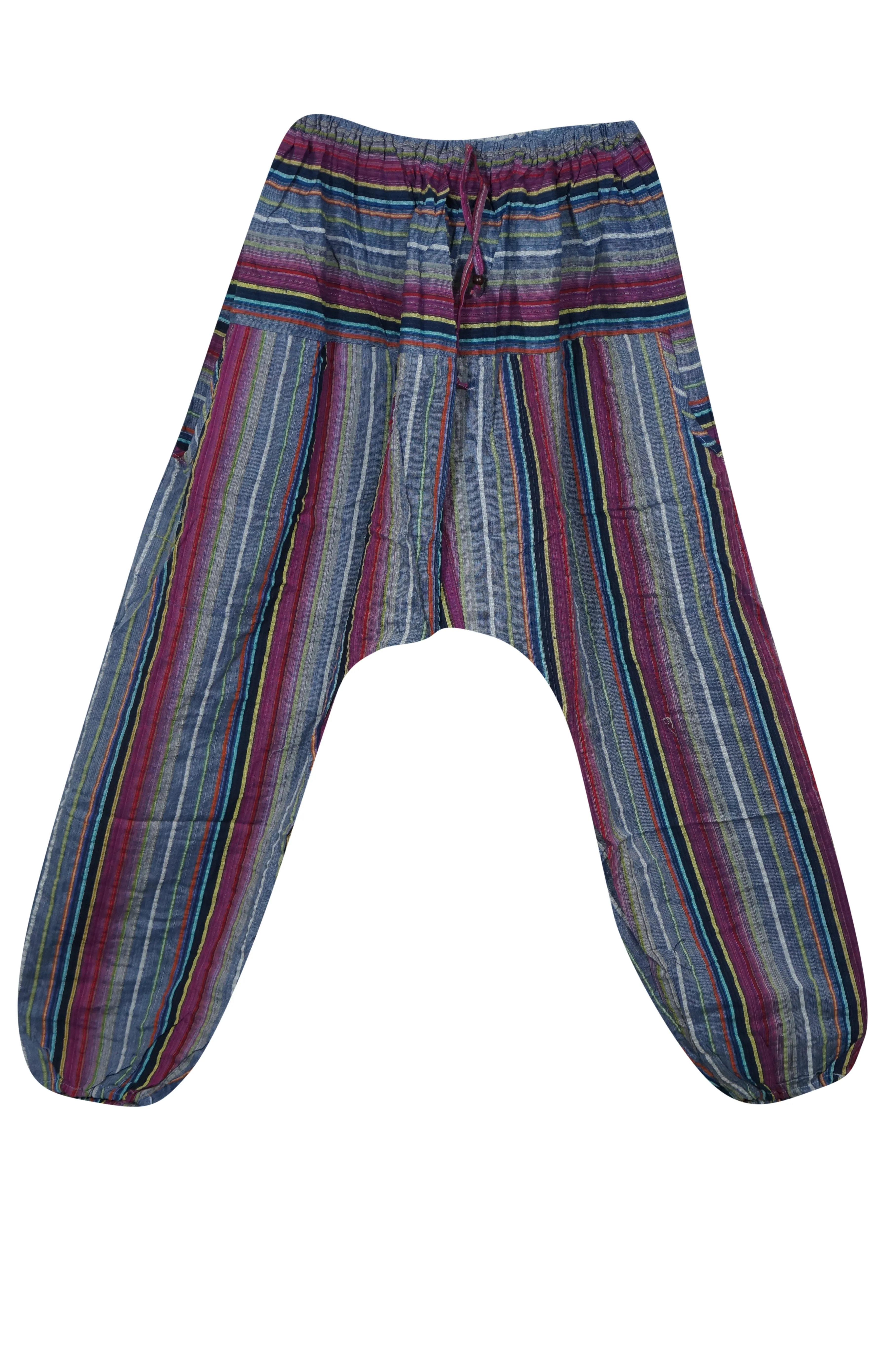 Harem Hippie Pant, Purple Cotton Baggy Handmade Stripe Print Pants, S/M/L