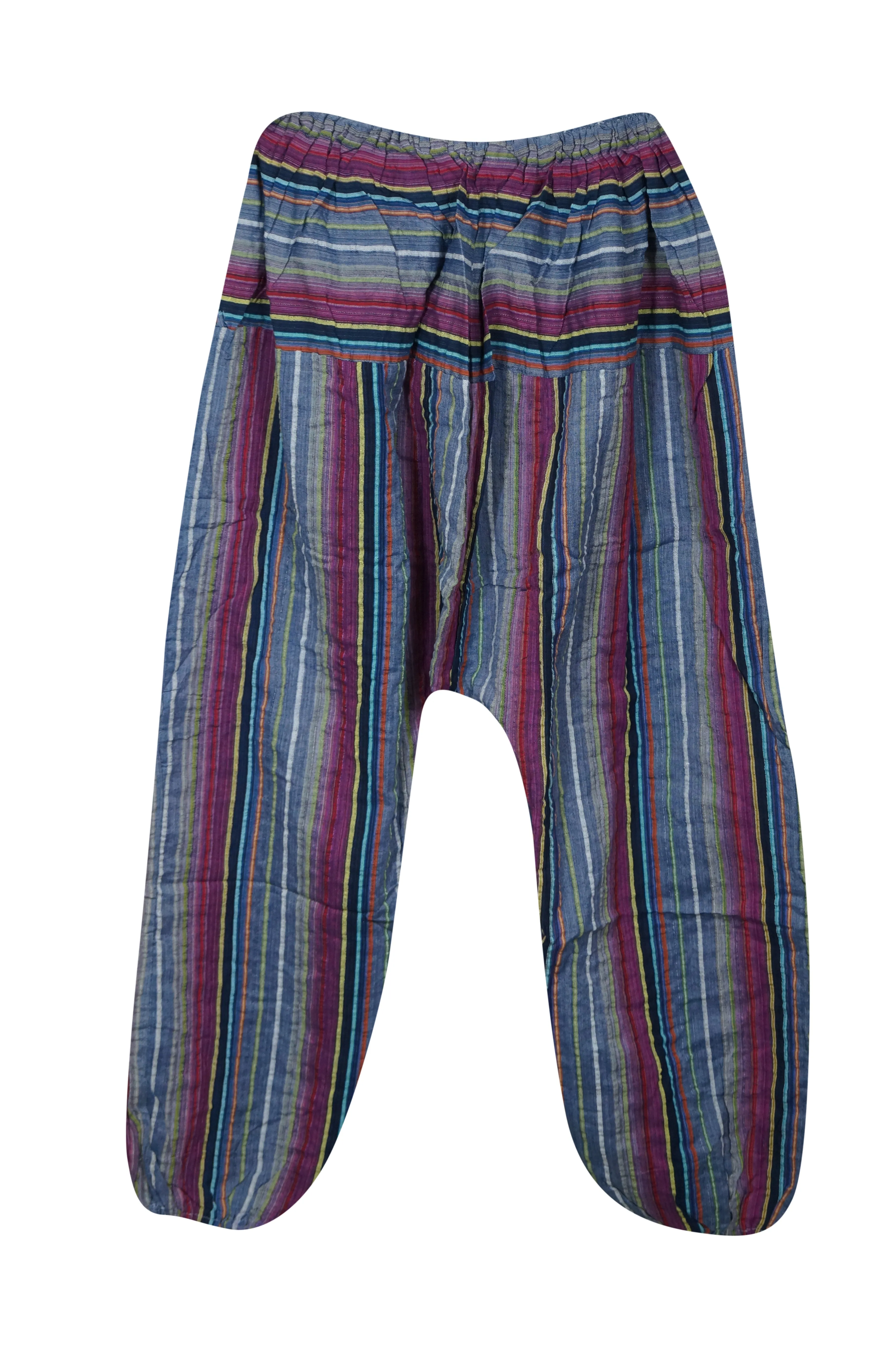 Harem Hippie Pant, Purple Cotton Baggy Handmade Stripe Print Pants, S/M/L