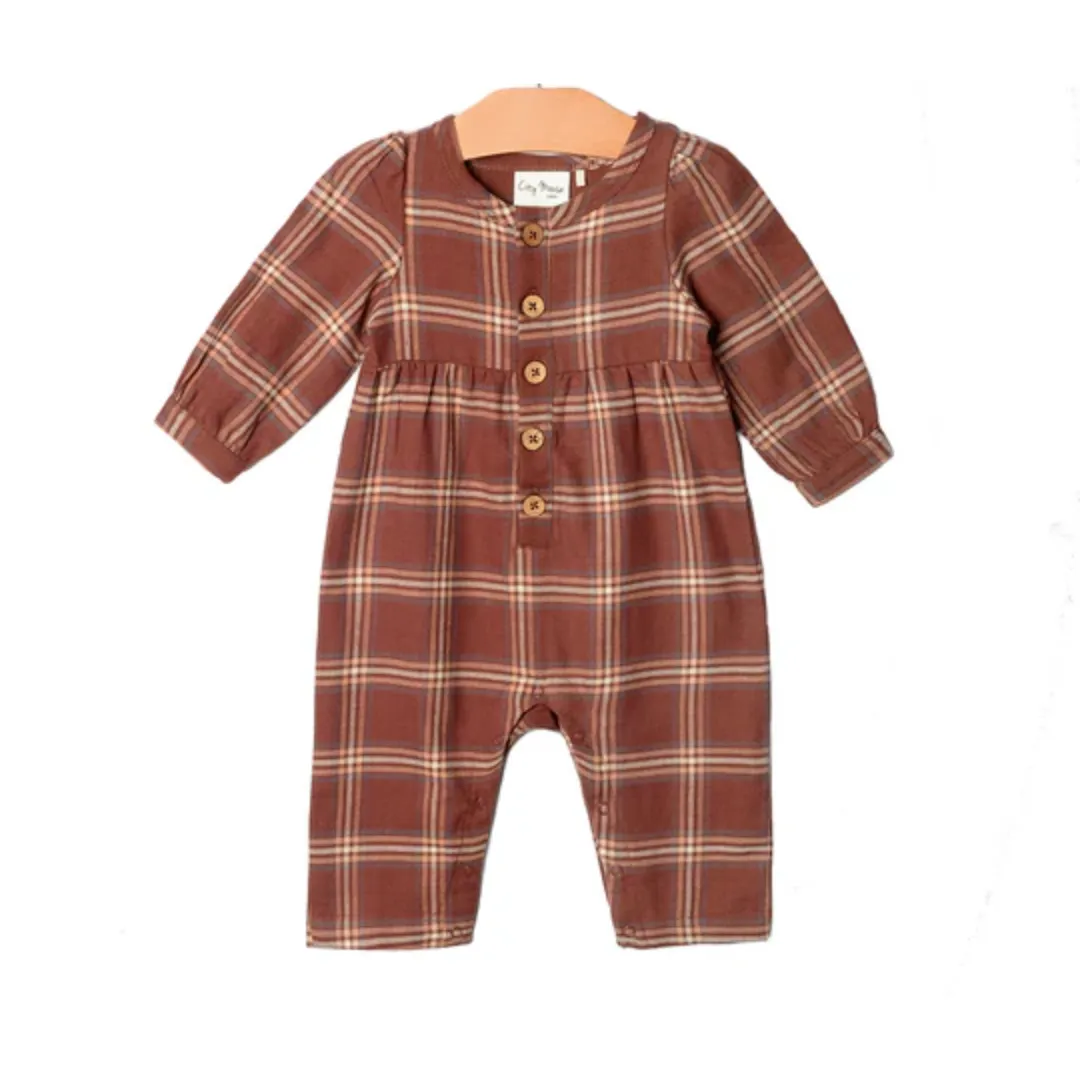Henley Long Leg Romper - Flannel Rust by City Mouse - FINAL SALE