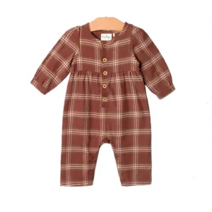 Henley Long Leg Romper - Flannel Rust by City Mouse - FINAL SALE