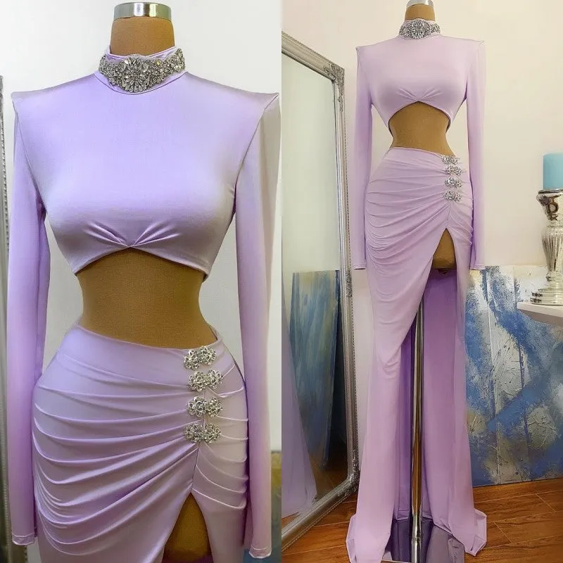 kamahe Chic High Split Long Sleeve Prom Dress Mermaid High Neck Online