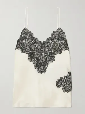 Lace-trimmed silk-twill camisole