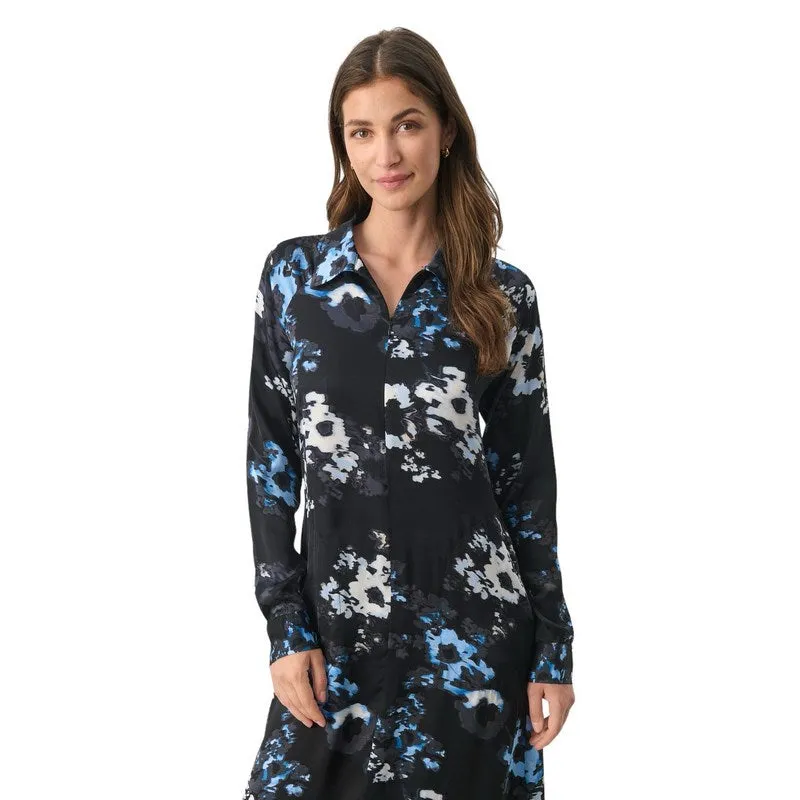 Lamiya Dress in Dark Navy Blurred Flower