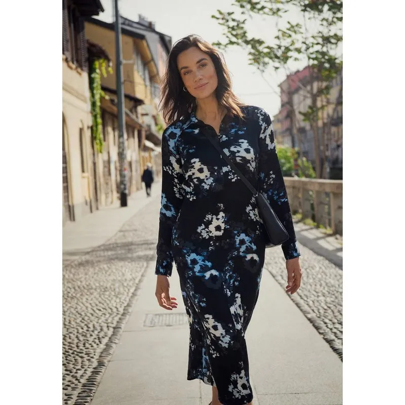 Lamiya Dress in Dark Navy Blurred Flower