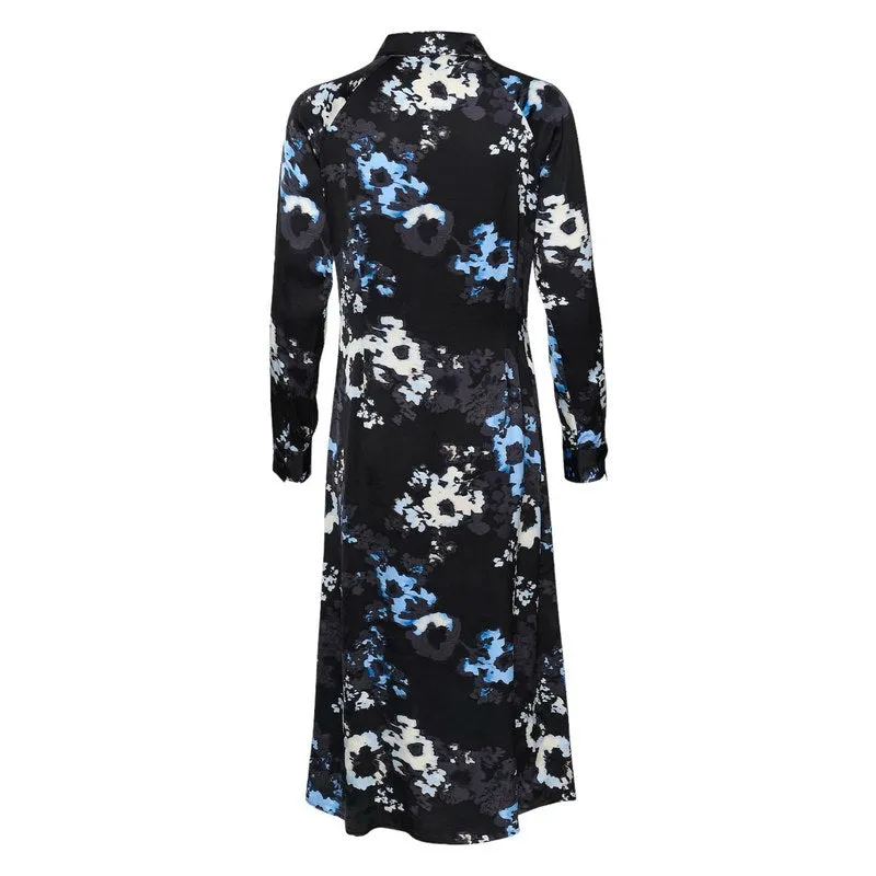 Lamiya Dress in Dark Navy Blurred Flower