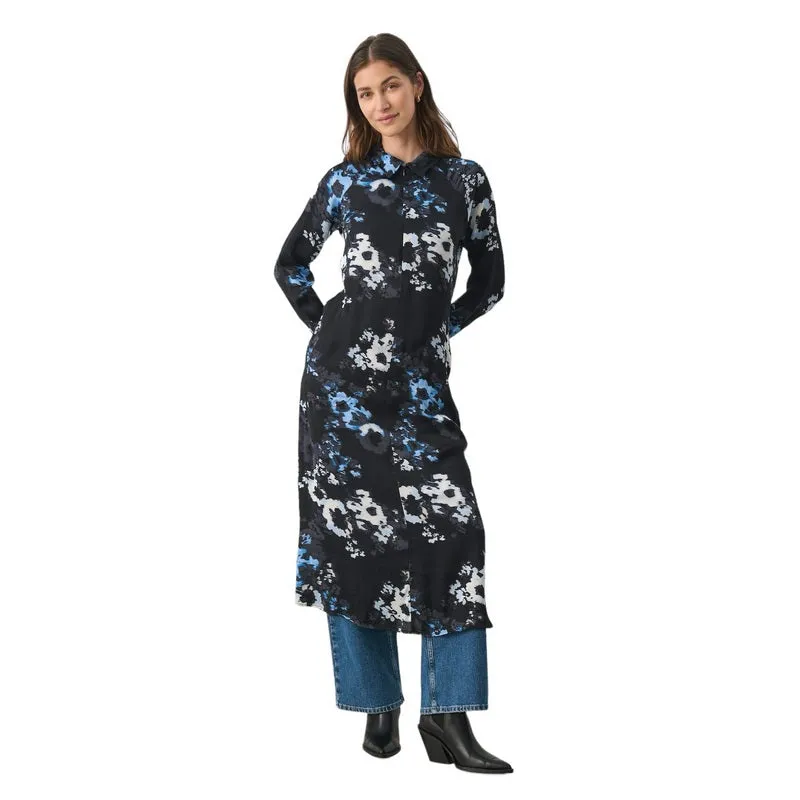 Lamiya Dress in Dark Navy Blurred Flower