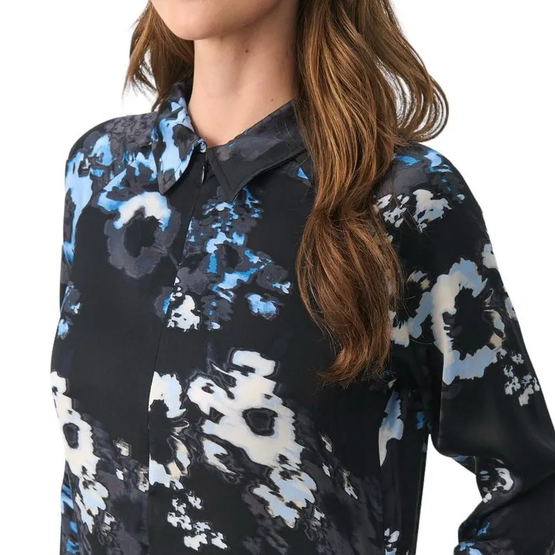 Lamiya Dress in Dark Navy Blurred Flower