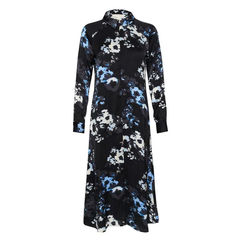 Lamiya Dress in Dark Navy Blurred Flower