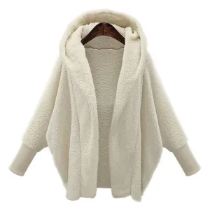 Lantern Sleeve Hooded Plus Size Faux Fur Coats