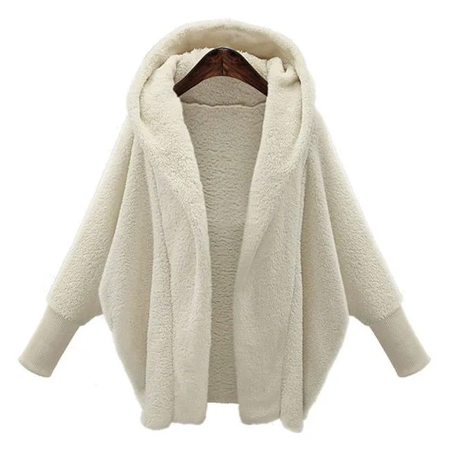 Lantern Sleeve Hooded Plus Size Faux Fur Coats