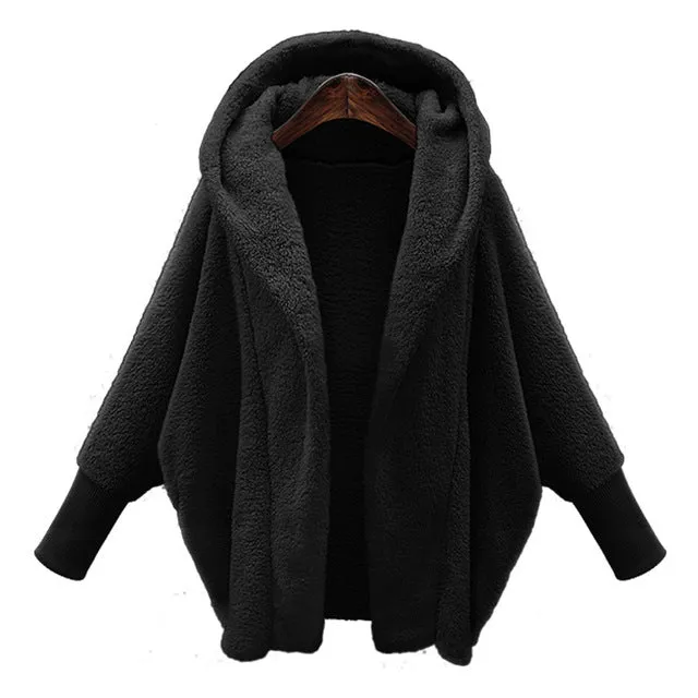 Lantern Sleeve Hooded Plus Size Faux Fur Coats