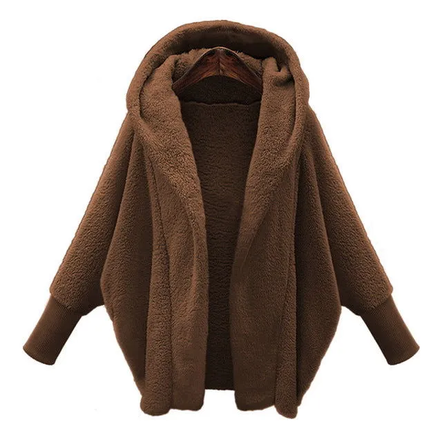 Lantern Sleeve Hooded Plus Size Faux Fur Coats