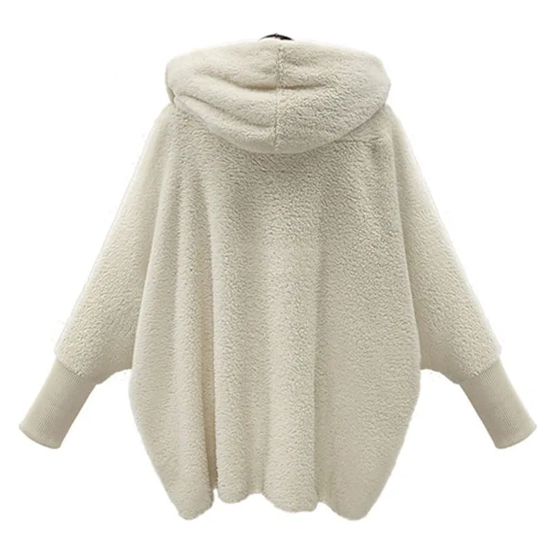 Lantern Sleeve Hooded Plus Size Faux Fur Coats