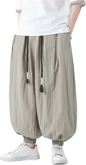 Linen Pants for Mens Summer Fall Loose Fit Track Athletic Harem Flare Wide Leg Sweat Pants Mens 2025