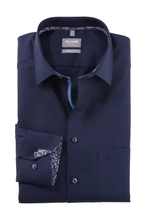 Luxor Comfort Fit Plain Long Sleeve Shirt with Trim - Navy