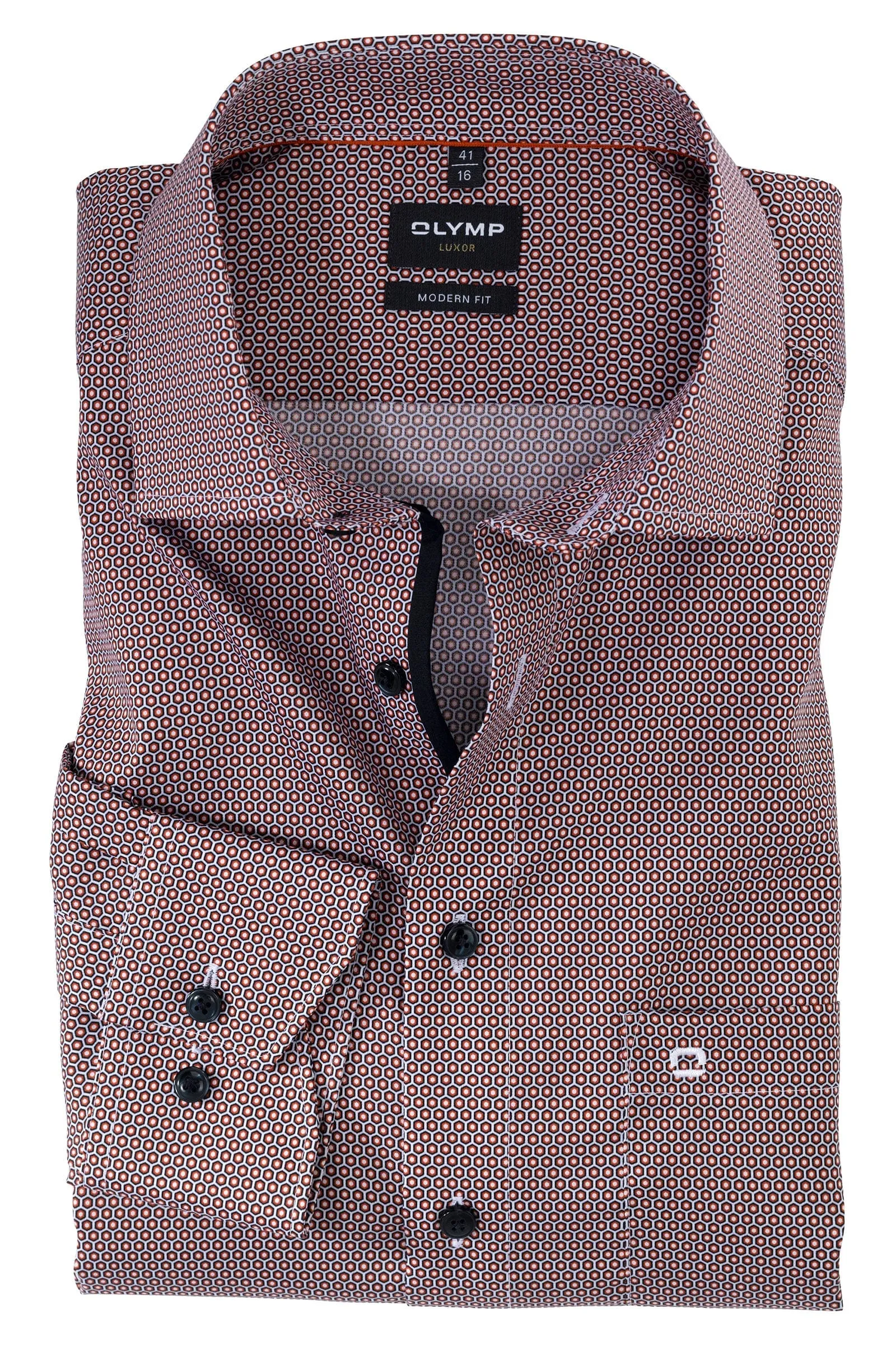 Luxor Modern Fit Honeycomb Print Shirt - Navy/Orange